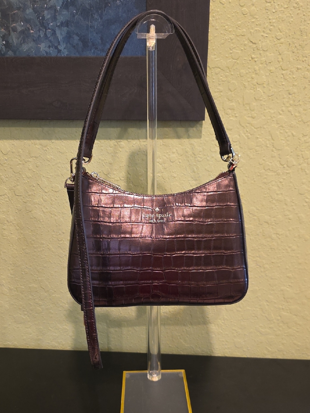 Kate Spade Metallic Croc-Embossed Shoulder Bag in Plum/Burgundy